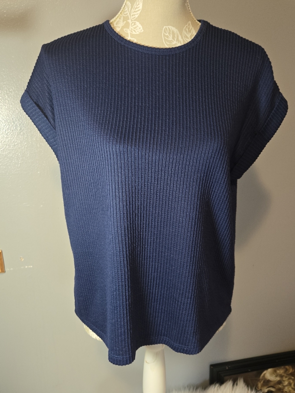 Como Vintage Navy Ribbed Short-Sleeve Tee